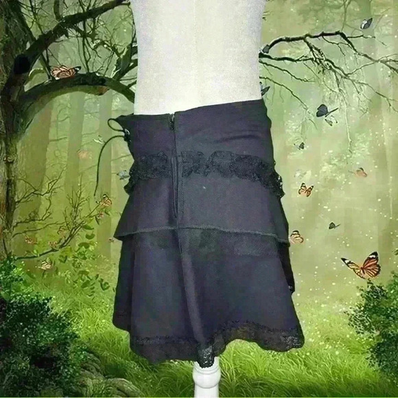 Whimsygoth Gothic Black Mini Skirt - Picture 3 of 8